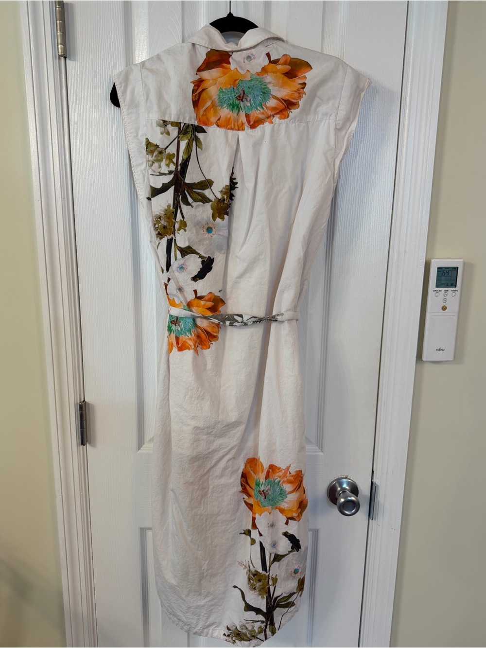 Maeve Anthropologie Floral Shirt Dress Small White Cotton Belted Midi Pockets - Picture 7 of 13